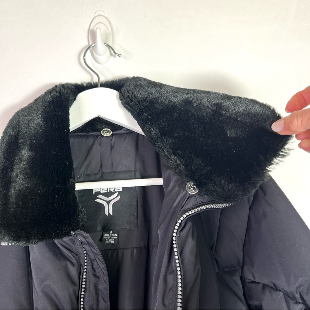 Fera Down Snow Jacket Faux Fur Removable Collar Black Size 8 - Picture 3 of 15